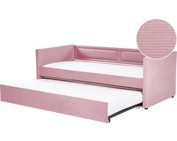 MIMIZAN - Onderschuifbed - Roze - 90 x 200 cm - Corduroy