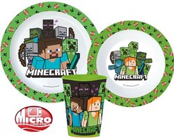 Minecraft 3-delige Kinderservies Set – Bord, Kom & Beker – Duurzaam Kunststof – Ideaal voor Kinderen – Officiële Minecraft Serviesset