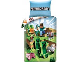 Minecraft Dekbedovertrek Battle - Steve - Creeper - Sheep - 140 x 200 cm