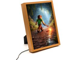 Minecraft Inspired Avonturier – 31×23 cm – Verlicht kunstwerk – LED licht portret nachtlampje – Dimbaar – Sfeerverlichting – Kinder Woon en Slaapkamer Wall Art Decor
