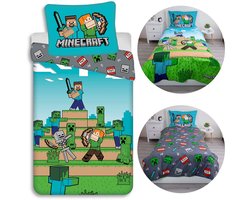 Minecraft Jongens, TWEEZIJDIG, kinder beddengoed met rits, 100% KATOEN 140x200cm+70x90cm OEKO-TEX