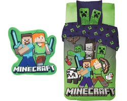 Minecraft slaapkamerset; dekbedovertrek en kussen
