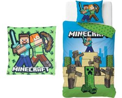Minecraft slaapkamerset; dekbedovertrek en kussen