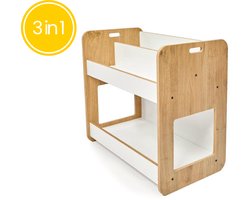 Minera® 3 in 1 Speelgoedkast Kinderkamer - Montessori Kinder Boekenkast - Boekenkastje Kinderen - Houten Boekenrek Kind - Speelgoedrek & Opbergkast - Speelgoedkist & Opbergkist voor Speelgoed