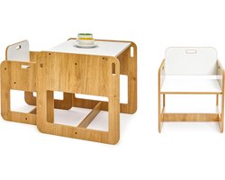 Minera Dove2 Montessori Kinderbureau Naturel- Kindertafel en 2 Stoeltjes - Montessori Kindertafel - Peuters tafel - Speeltafel voor Kinderen - Activiteiten Tafel - Zitgroep - 1 tm 5 jaar - Kindermeubels