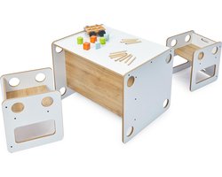 Minera® - Luxe Goldfinch Montessori Kinderbureau - Multifunctie set - Kindertafel 2 Stoelen - Montessori Kindertafel - Peuters tafel - Speeltafel voor Kinderen - Activiteiten Tafel - Zitgroep