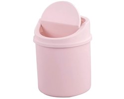 Mini-afvalbakje met deksel – Klein papieren afvalbakje voor op het bureau –Mooie afvalbak — tafelafvalbak met een klepdeksel- Geschikt voor kinderkamers, kaptafels, woonkamers en thuiskantoren-Roze