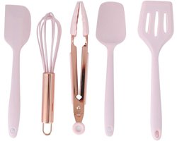 Mini Bakspatula en Garde Set van 5 Stuks met Roze Gouden Handvat voor Kinderen - Perfect voor Bakken en Koken