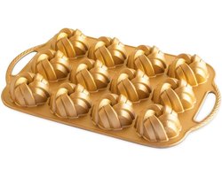Mini-bundt-pan van gegoten aluminium - bundelvorm - met vlechtpatroon - goudkleurig