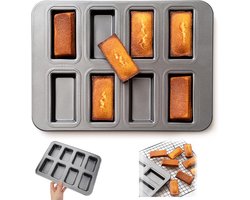 Mini cakevorm - 8-gaats metalen financier vorm - 25,5 x 20 cm - Antiaanbaklaag - Cakevorm van voedselveilig koolstofstaal