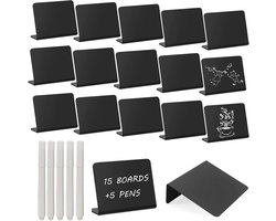 Mini Chalkboard Set - 15 Stuks - L Vormige Mini Borden - 9.7 x 7.5 cm - Uitwisbare Borden - Kleine Borden voor Schrijven - Buffet Borden - Feestprijslabels - Café Zwart