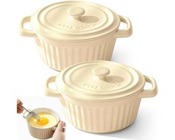 Mini Cocotte met Deksel - Beige - 10,2 x 5 cm - Keramische Ovenvormen - Voor Individuele Porties