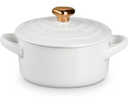 Mini Cocotte - Ovenschaaltje Steengoed - Zoete lekkernijen bakken - Gouden Hart Knop - 236 ml - Wit