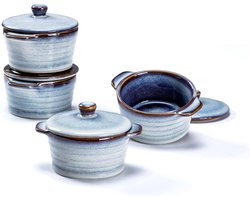 Mini Cocotte Ramekins Set van 4 - Ovenkluis Schotels voor Soep en Crème Brulee - Blauw - Ramekins Kommen