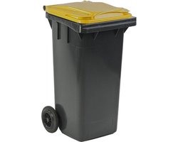 Mini Container - 120 liter Grijs - Kliko Afval Container 120liter - Afvalbak 120l - Geel deksel