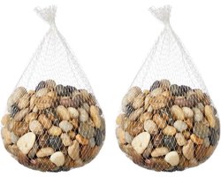 Mini Decoratie steentjes - in netje - 2x kg - natuur kleuren - Voor in plantenbak, vissenkom of kandelaar vaas
