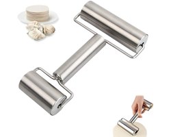 Mini deegroller - Dubbelzijdige roestvrijstalen deegroller, roestvrijstalen antiaanbaklaag kleine deegroller - Met ergonomische handgreep - Geschikt voor het maken van pizza, cake, brood, noedels, taarten - Zilver