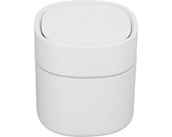 Mini Desktop Prullenbak met Deksel - Kleine Afvalbak Dispenser voor Badkamer en Salontafel (Wit)