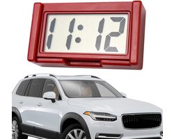 Mini digitale autoklok, zelfklevend, miniklok met plakstrip en houder, compacte autoklok voor dashboard, kleine digitale klok, bureau- en badkamerklok, draagbare elektronische klok (rood)