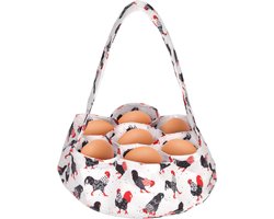 Mini Egg Catcher Basket met 7 Compartimenten - Eieren Verzamelmand - Kip Patroon Canvas Eieren Houder Tas voor Pasen en Boerderij Eieren Transport