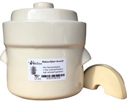 Mini fermentatiepot 1 liter (Creme/Modern) met verzwaringsstenen - Kimchipot