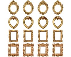 Mini fotolijstjes - 16 Stuks - Vintage fotolijstjes - Kleine frames - Vintage hars fotolijst - Europese Reliëf Foto Frames - Miniatuur Vintage Fotolijstjes - Fotolijst - Fotolijsten - Barokstijl - DIY - Zonder Glas en Achterkant - Gouden