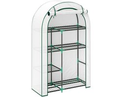 Mini Gewächshaus 100 x 45 x 160 cm, Wit, Staal en Kunststof, Kweekkas, Foliekas, Tomatenkas, Plantenkas, 4 Niveaus met 7 Draadrekken, UV-bestendige Folie 140 g/m², 85% Lichtdoorlatend, Oprolbare Deur met Rits, Voor Tuin en Balkon