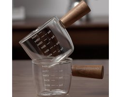 Mini Glas Koffie Frothing Kruik 150ML - Met Houten Handvat - Espresso Sauskom - Melk Creamer - Koffie Server - Siroop Jar - Dompelende Kommen