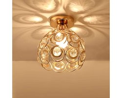 Mini gouden kroonluchter, kristallen plafondlamp, half-inbouw wandlamp (geschikt voor gangen), kleine handgemaakte metalen kroonluchter voor binnenverlichting, goudkleurig (lichtbron niet inbegrepen).