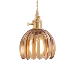 Mini hanglamp met amberkleurige tulpvormige glazen lampenkap, vintage hanglamp van messing, verstelbare hanglamp voor keukeneiland, eetkamer, gang