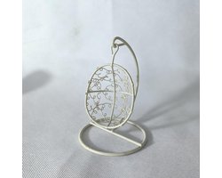 Mini-hangstoel van ijzer, metalen hangmand, miniatuur tuinmeubilair, hangschommel, hangstoel, decoratie voor tuin, bureau, raam, plank, ornament, tafeldecoratie (beige hangmand)