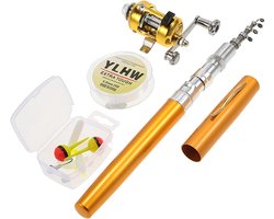 Mini Hengel Pen - Telescopische hengel - Vissen onderweg - Compact en draagbaar - 99 cm uitgeschoven - Goud