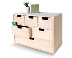 Mini Houten Kist met 6 Lades | Opbergkast | Onbeschilderd Multiplex | 42 x 20 x 28.5 cm | Perfect voor Opbergen en Decoreren