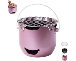 Mini houtskoolgrill van roestvrij staal - Paars - Kleine buitengrill - 2-in-1 buitengrill, geschikt voor kamperen, barbecueën in de achtertuin, campers en picknicks