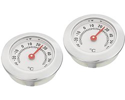Mini Indoor en Outdoor Thermometer 1.1 Inch - Ronde Temperatuurmonitor (2 Pack) - Celsius Meter zonder Batterij voor Kas, Tafel en Kamer - Zilver