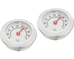 Mini Indoor en Outdoor Thermometer 1.1 Inch - Ronde Temperatuurmonitor (2 Pack) - Celsius Meter zonder Batterij voor Kas, Tafel en Kamer - Zilver