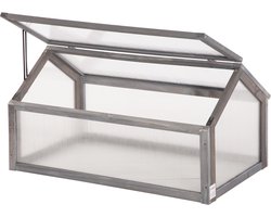 Mini kas - compacte plantenkas van hout - polycarbonaat panelen - ventilatieopening - 90L x 52B x 49 - 5H cm - grijs