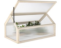 Mini kas-compacte plantenkas van hout-polycarbonaat panelen-ventilatieopening-90L x 52B x 49,5H cm-naturel