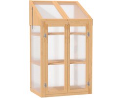Mini kas Plantenkweekbak Houten kweekkas 70x50x120cm naturel Met deksel 3-laags schappenontwerp Dubbele deuren met vensters Warmte-isolerende en lichtdoorlatende constructie Bescherming tegen kou en vorst Geschikt voor tuin balkon en terras