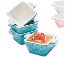 Mini keramische ovenschaal set van 4 - Stapelbaar - Kras- en snijbestendig - Geschikt voor oven & airfryer - Vaatwasmachinebestendig - Blauw