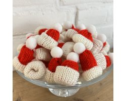Mini Kerstmuts - 3 stuks - Gehaakt - Hoge kwaliteit kerst versiering voor kerstboom of kerstdiner en kerstfeest