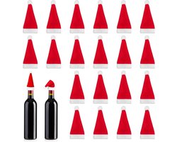 Mini Kerstmuts - Bestekhouder Feest - Tafel Decoratie - Zachte Stof - 20 Stuks - Rood Wit