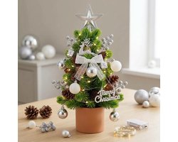 Mini Kunstkerstboom 45 cm met LED Verlichting - DIY Decoratieset – Kerstversiering - Realistische Kerstboom in Pot – Sfeervolle Kerstversiering voor Woonkamer, Eettafel of Kantoor