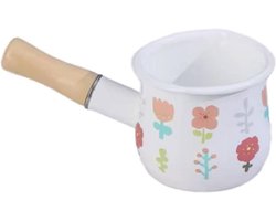 Mini Melkpan met Houten Handvat - 510ml Kookpan voor Thee, Koffie en Eieren - Anti-aanbak Butter Warmer met Bloemenprint