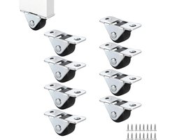 Mini meubelwielen 12 mm rubber - 8 stuks - lage model rolwielen voor meubels met 24 kg draagcapaciteit - zwarte wielen voor kast en lade