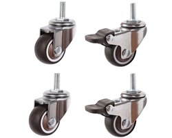 Mini meubelwielen met schroefdraad M6 - Laag profiel rubberen zwenkwielen voor meubels en wagens - Set van 4 - Draagkracht 40 kg