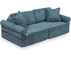 Mini Modulaire bank - Speelsofa- Rib velvet - Blue Comfort (inclusief 2 bolsters en 2 kussens)