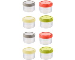 Mini-opbergdoosjes met deksel – 8-delige set mini-kruidenpotjes – sauspotjes – herbruikbare potjes met deksel – plastic mini-opbergdoosjes met deksel – stapelbare, lekvrije plastic bakjes met deksel – geschikt voor barbecues en kamperen (4 kleuren)