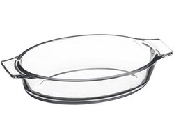 Mini Ovaal Glazen Schaaltje 20 x 11 cm - Met Geïntegreerde Handvatten - Oven- en Saladeschaal - Glas - Glazen schaal - Klein
