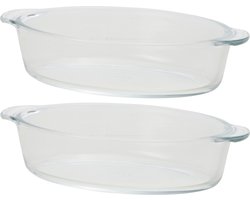 Mini ovenschaal - 2x - transparant - 400 ml - 20 x 11 x 5 cm - glas - Ovaal - Ovenschotel schalen - Serveerschalen